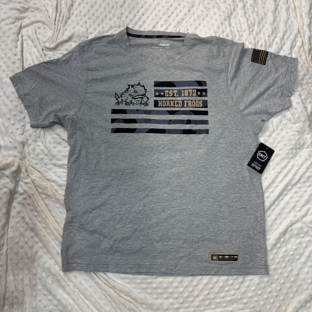 Colosseum TCU Horned Frogs OHT Military Appreciation Gray T-Shirt Mens Sz XXL